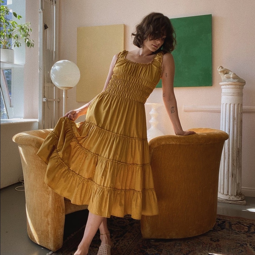 Lisa Says Gah Agatha Midi Dress - Honey Cotton Satin XS